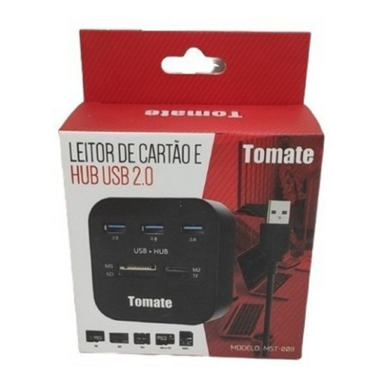 Leitor De Cartão Hub Usb 2.0 7 Portas Mst-008 Tomate