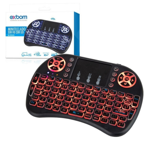 Mini Teclado Iluminado Com Touchpad Wireless 2.4g Bateria de Litio Exbom - BK-BTI8LED